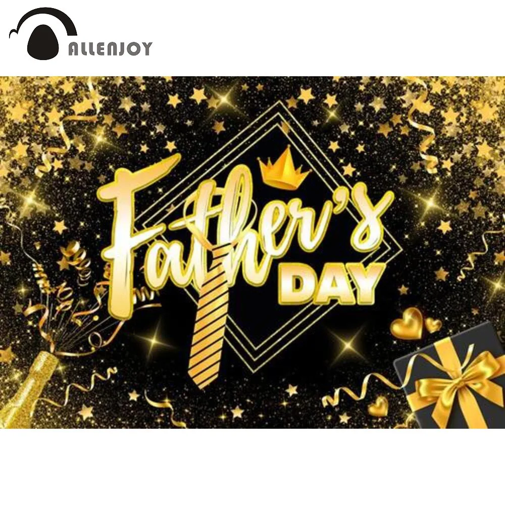 

Allenjoy Father's Day Party Gold and Black Backdrop Glitter Heart Dad Celebration Tie Love Man Family Photozone Background