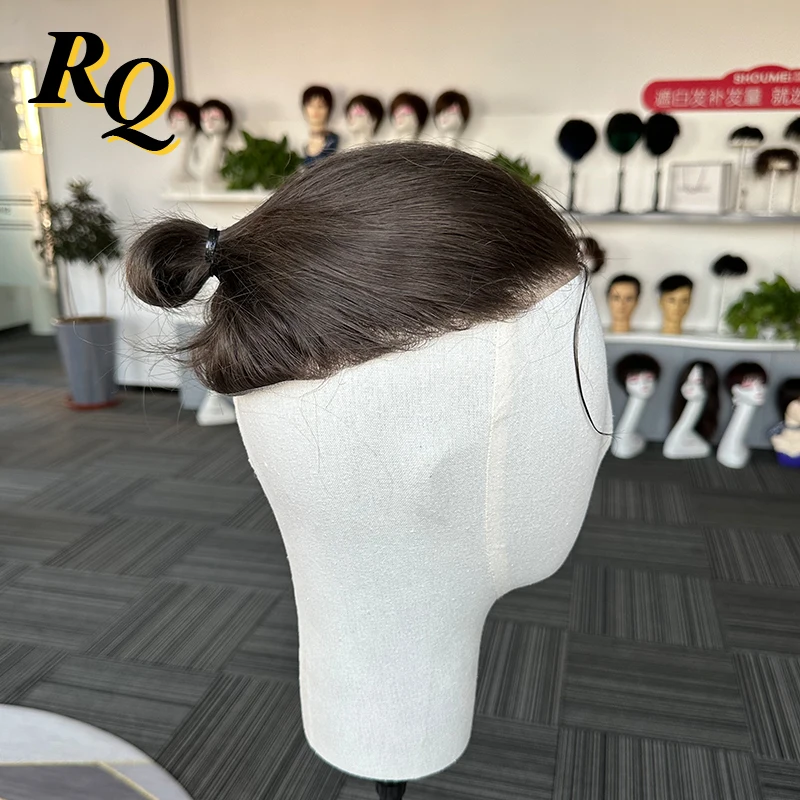 Pre Styled Thin Skin Men Toupee Human Hair Men Wig With Bun 0.04mm Replacement Systems Hair Piece Protesis Capilar Hombre Male