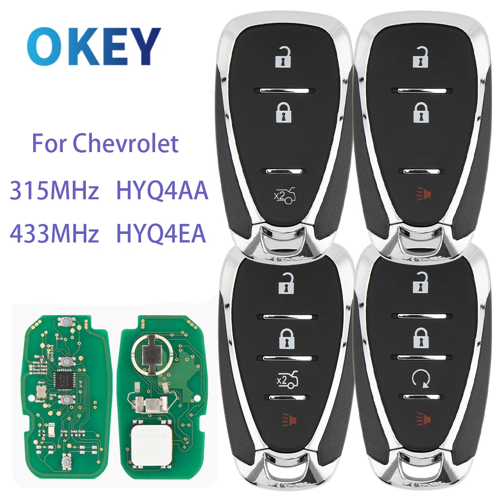Okey รีโมทกุญแจรถ 315/433MHz HYQ4AA/HYQ4EA Fit สําหรับ Chevrolet Cruze MALIBU Spark Camaro Equinox 2016 2017 2018