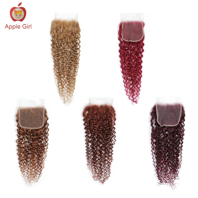 

Kinky Curly 4x4 Lace Closure Omber Color Free And Middle Part Transparent Lace Closure Brazilian Remy Human Hair For Women