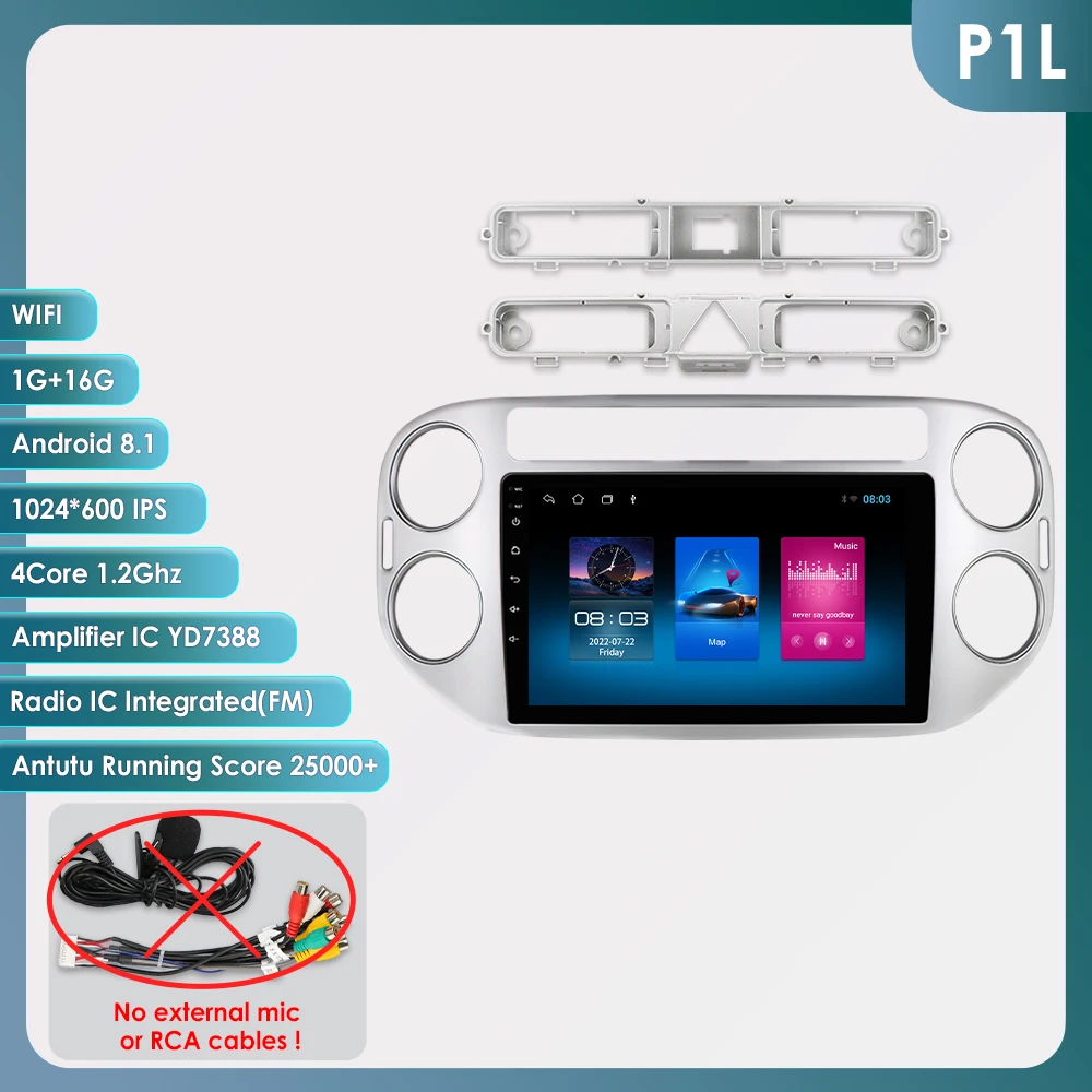 thumbnail image 1 of Radio Hizpo 8+128G Android para coche, reproductor multimedia con Carplay, 2 DIN, estéreo, para VW Volkswagen Tiguan 1 NF 2006 2008-2016, 1 of 5