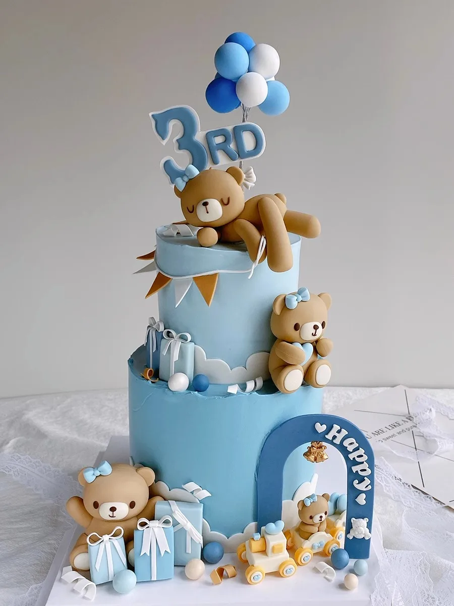 Description Picture 5 of itemBear Cake Topper Boy Girl Baby Shower Decorations Pink Blue Mini Bear Figurines for Kids Happy 1st Birthday Party Supplies Gifts