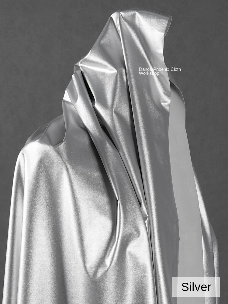 Silver Leather Fabric Four Sides Elastic Soft Smooth Waterproof Clothing Designer Cloth Diy Sewing By The Meter