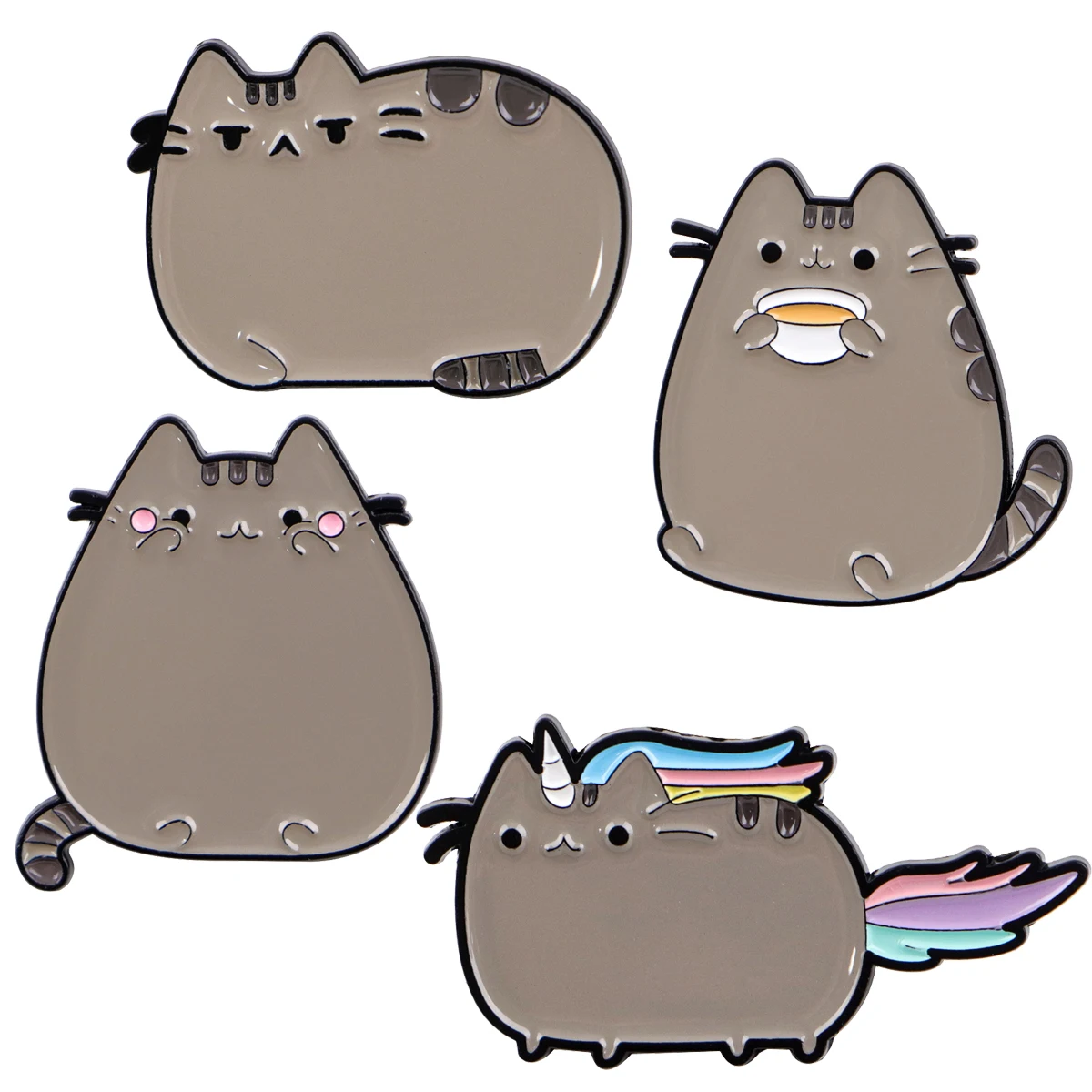 Cute Grey Fat Cat Enamel Pin Metal Cartoon Brooch Backpack Hat Bag Collar Lapel Badges Men Women Fashion Jewelry Collection Gift