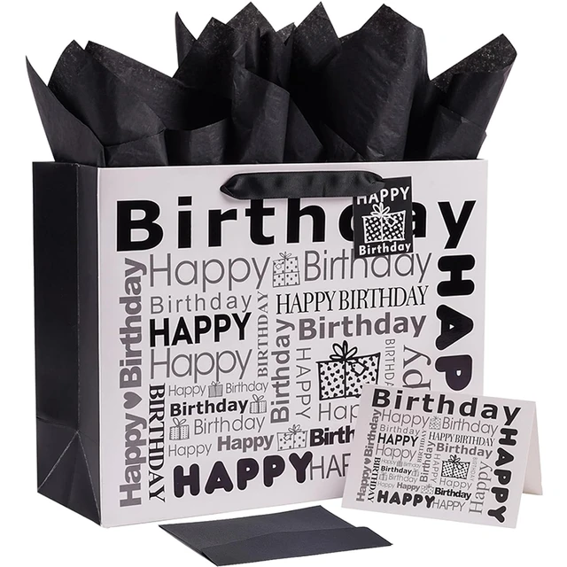White and Black Large Gift Bag with Tissue Paper Happy Bithday Gift Bag for  Men Women Party Paper Bag 12.6 x 10.25 x 4.71 Pcs - AliExpress