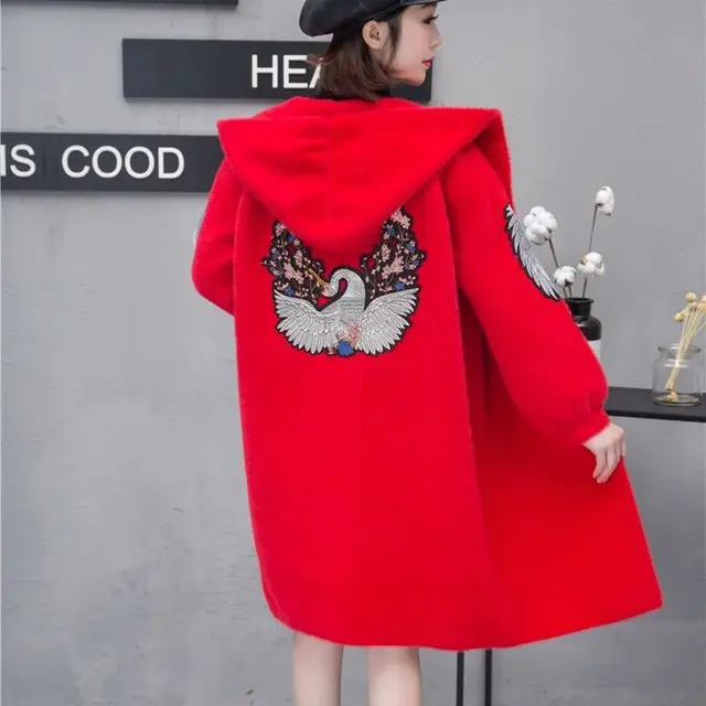 Autumn and Winter Thicken Mink Velvet Coat Cardigan Women Sweater Medium Length Hooded Fashion Baiju Loose Keep Warm Comfortable