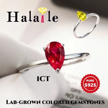 Halaile 5*8MM 1CT Lab-Grown Colombian Emerald Rings Pear Cut For Women  S925 Sterling Silver Fine Jewelry Wedding Sparkling