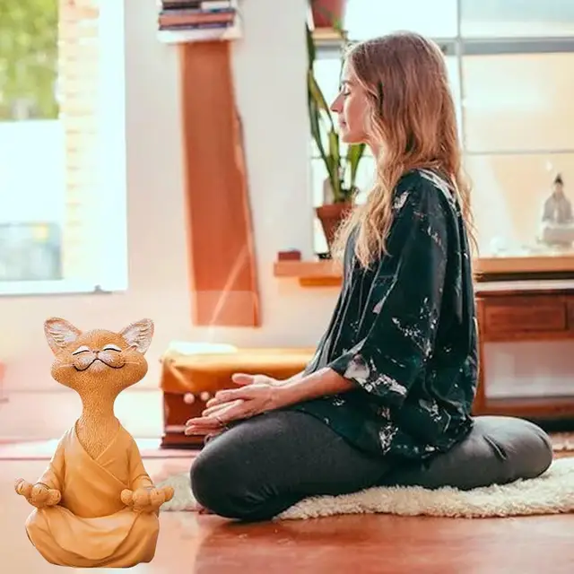 Otthoni Macska Dekoráció Dummy Dumy Divatos Gyűjthető Játék Fekete Buddha Meditációs Jóga - Image 6