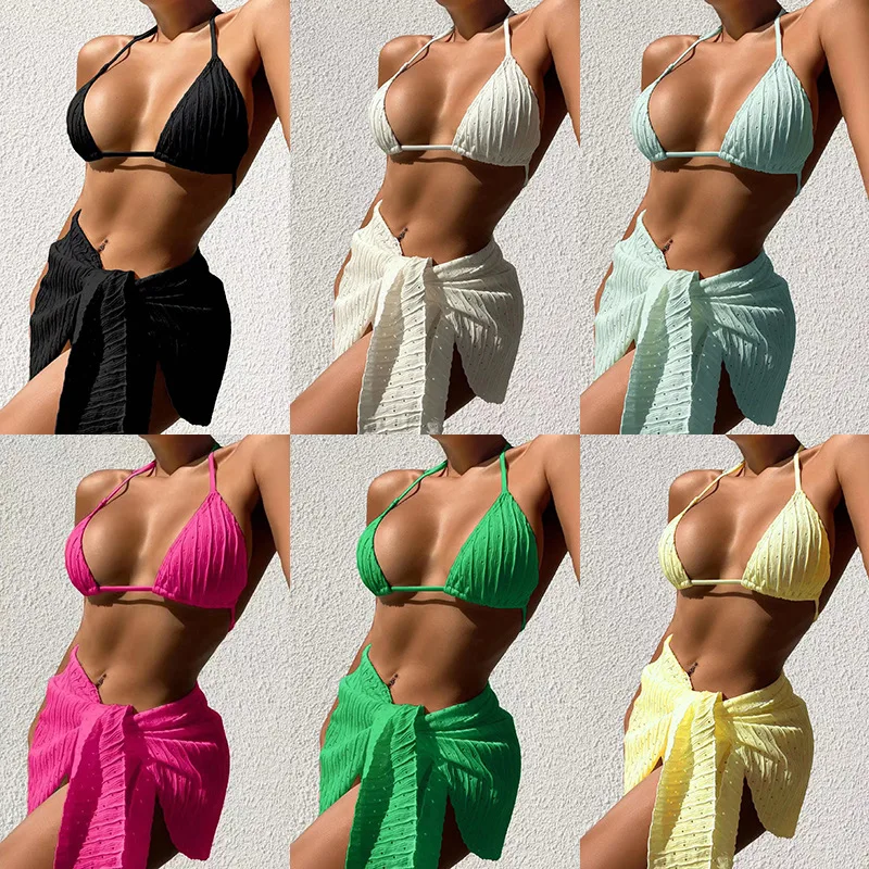 European and American Beach Hot Spring Split Body Triangular Sexy Bikini Three Piece Set