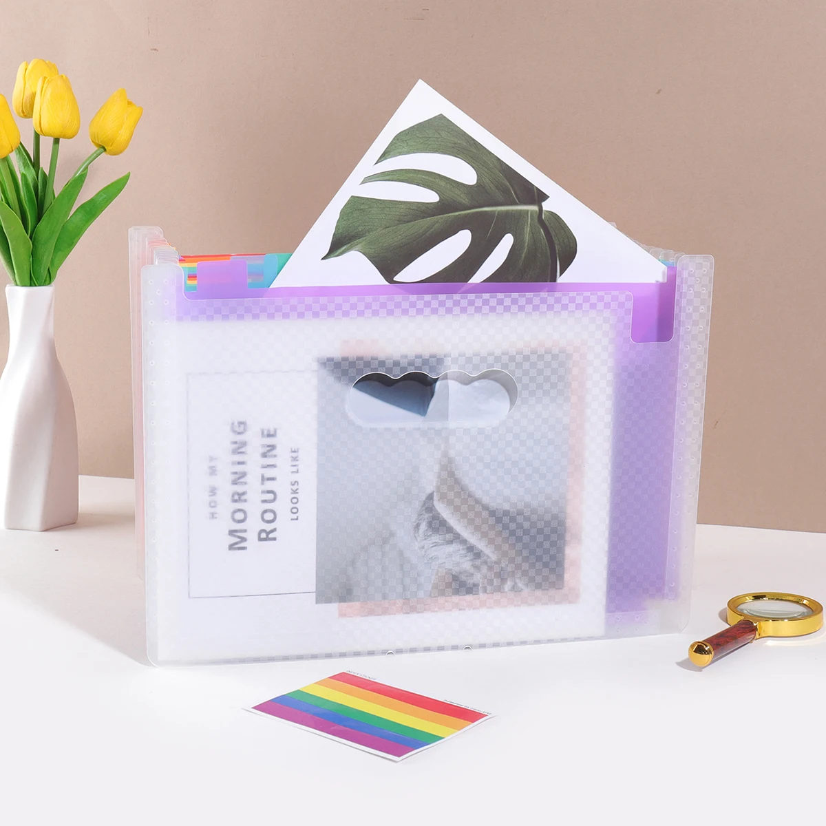 Checkerboard Pattern 13-Compartment Portable Storage Folder for School and Office Documents