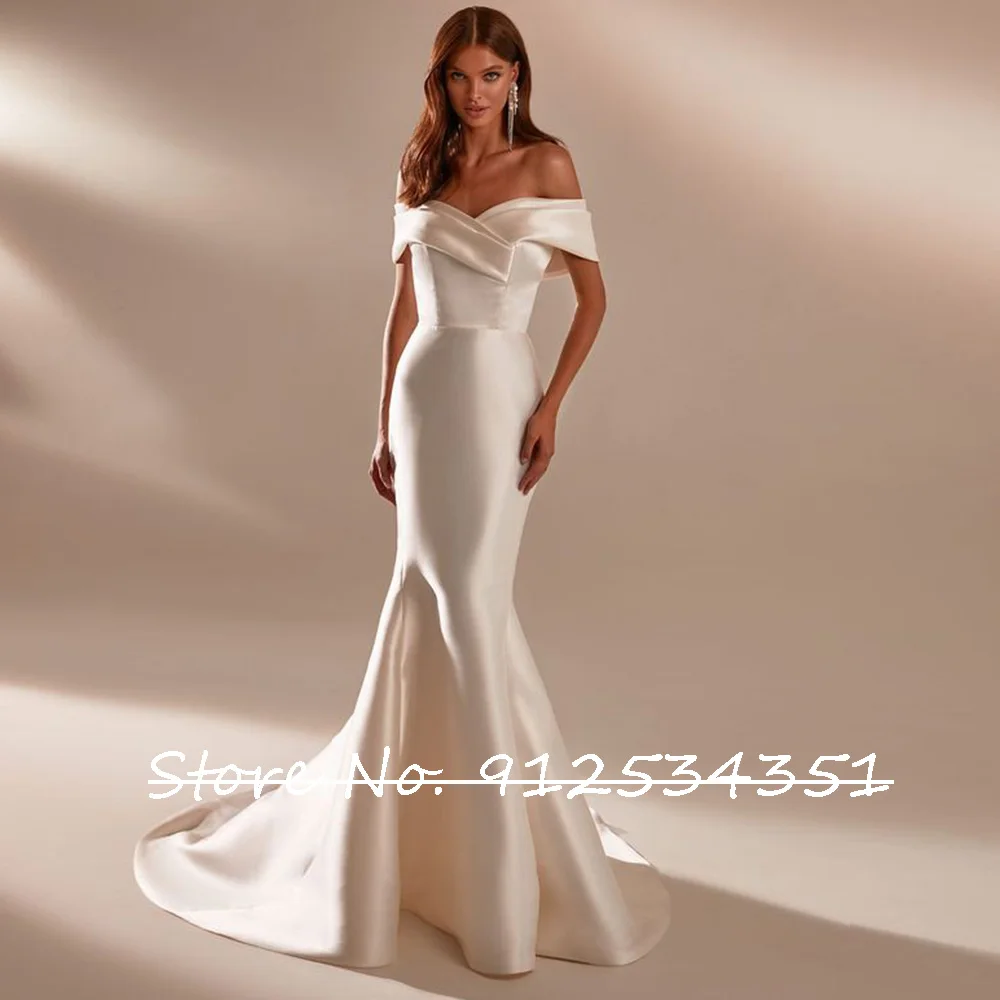 Vestido De Novia Off the Shoulder Satin Mermaid Wedding Dress Zipper Back Simple Hochzeitskleid Detachable Bow Bridal Gowns