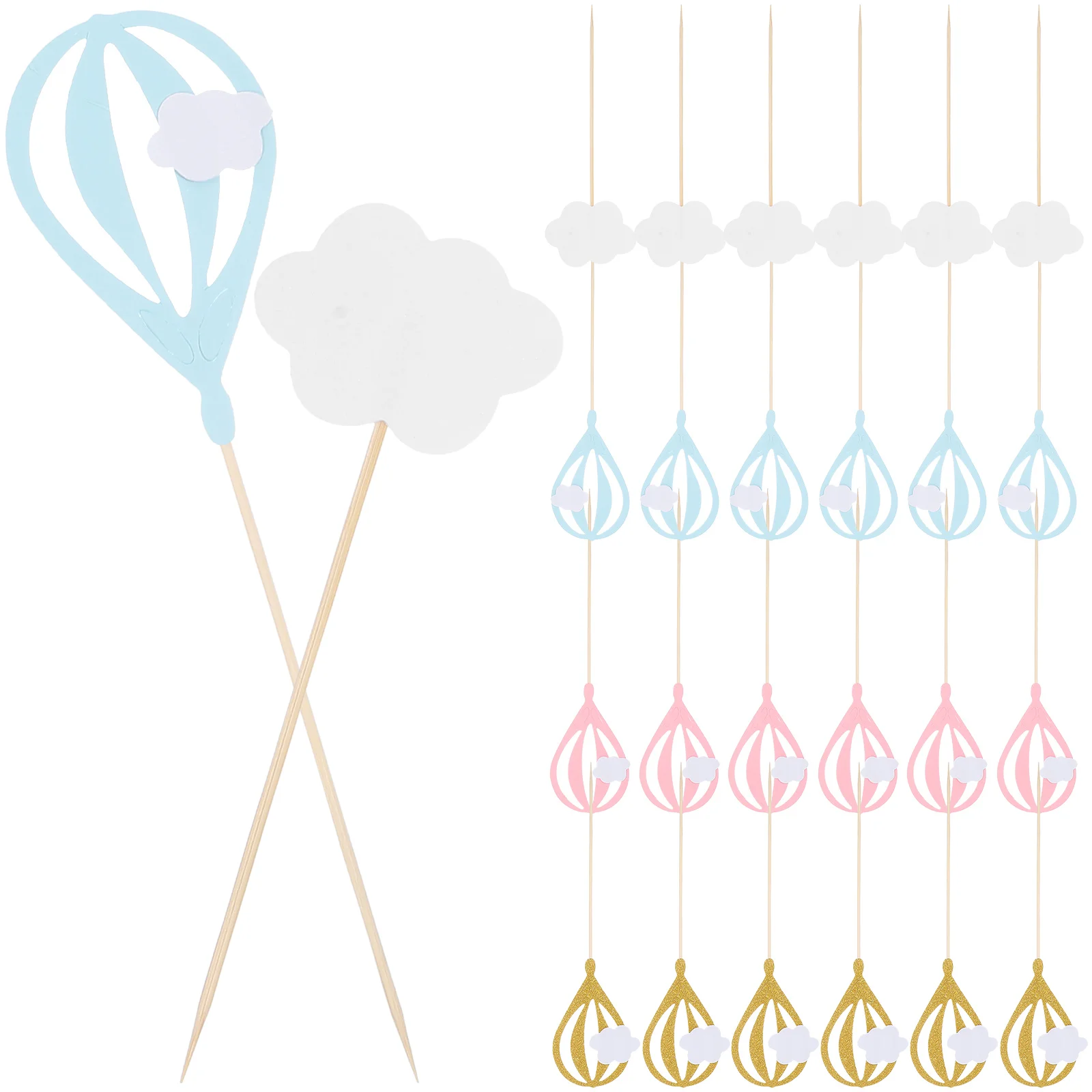 

White Cloud Hot Air Balloon Cake Cupcake Toppers Muffin Food Fruit Picks Baby Shower Birthday Party Favors Supplies