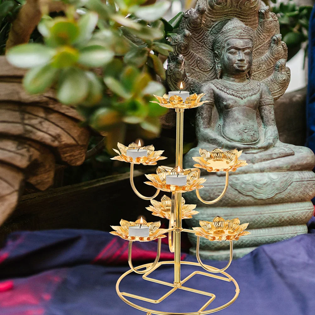 

Buddha Lamp Candleholders Vintage Lotus Butter Lamp Base Temple Candle Holders for Party Home Table Wedding Decoration