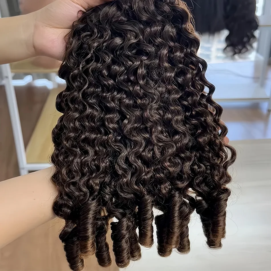12A Burmese Curly Human Hair Bundles Water Wave Bundles Virgin Weave Human Hair Extensions Curly Ends 1/3/4 Pcs Black 30 40 Inch 5