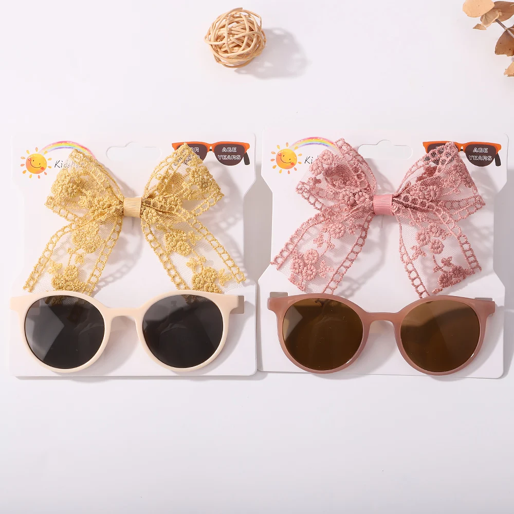 2Pcs/Set Hairpins For Small Baby Girl Ribbon Tong Sunglasses Beach Photography Props Toddler Soft Hair Bands Headwear Kids Child hair accessories