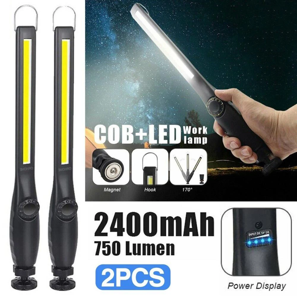 

2Pcs COB LED Portable Work Light Car Garage Mechanic Hand Torch Lamp Rechargeable USB Charging Inspection Light Adjustable Angle