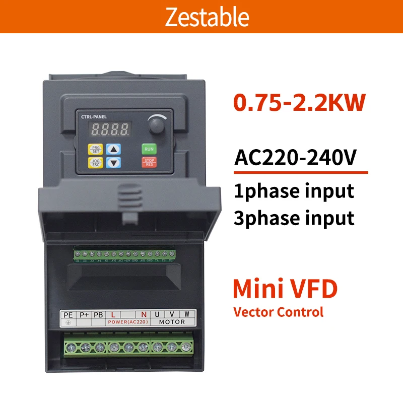 Vfd Za280G1 1Ph A 3Ph 220V 0.75/1.5/2.2 Kw 4/5/7 Hp Inverter Di Controllo Del Convertitore Di Frequenza Variabile Economico