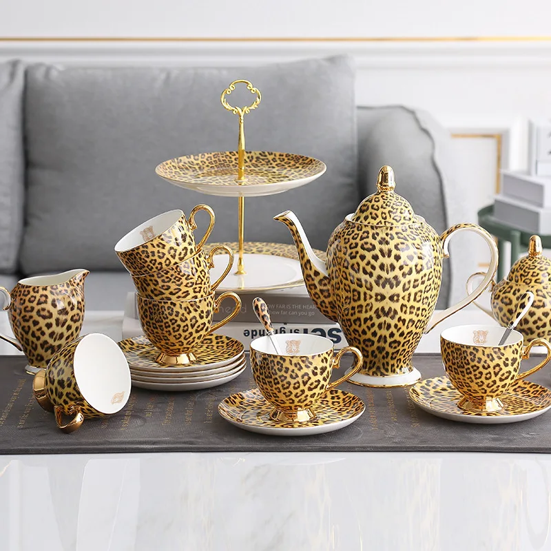 Taza de porcelana con estampado de leopardo, vajilla de cerámica