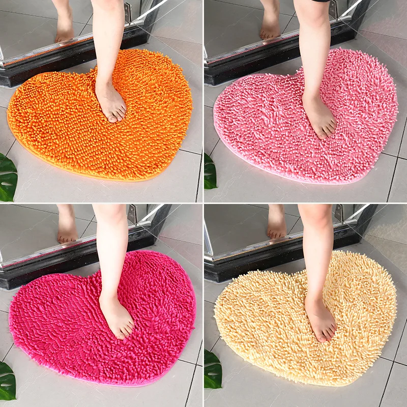Bathroom Floor Mat Floor Mat Bathroom Mat Absorbent Bathroom Mat Toilet Mat Bath Mat Anti Slip Mat Chenille Heart Bathroom Floor Mats Home Bedroom Bathroom Entrance Non-slip Absorbent Luxury Set