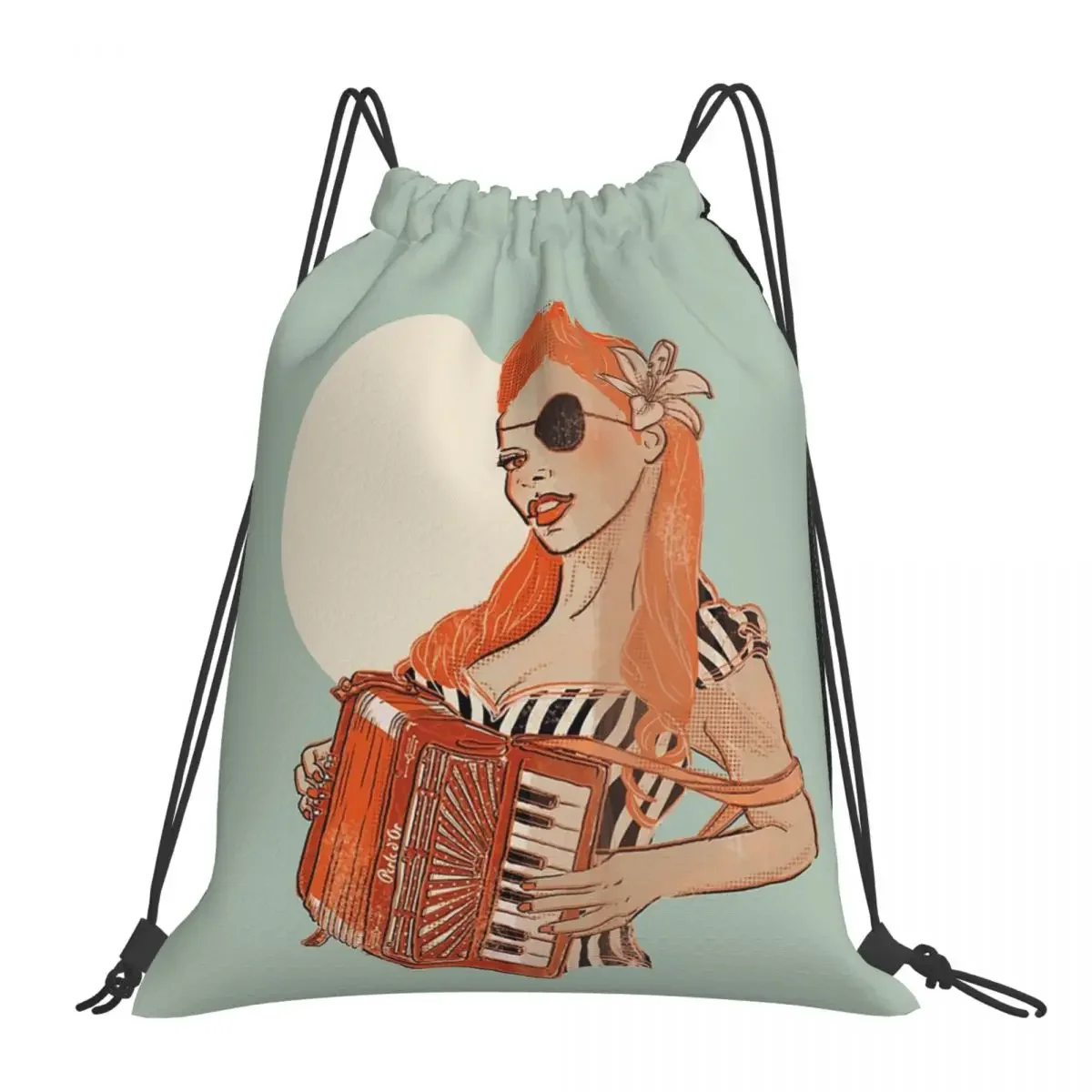 

Akkordeongirl Backpacks Fashion Portable Drawstring Bags Drawstring Bundle Pocket Sports Bag BookBag For Man Woman Students