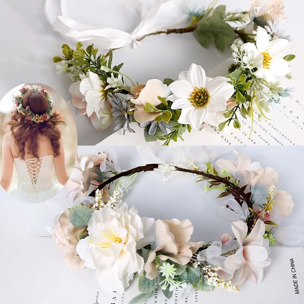 

Girls Beach Wreath Hair Jewelry Bridal Hairband Flower Wreaths Headwear for Wedding Flower Tiara Garland Crown