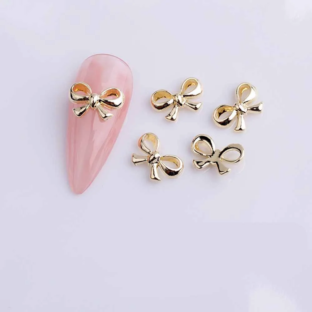 20pcs Alloy Ribbon Bows Nail Art Charm 3D Gold/Silver Mini Hollow Bowknot Nail Decor Parts DIY Japanese Design Nail Parts