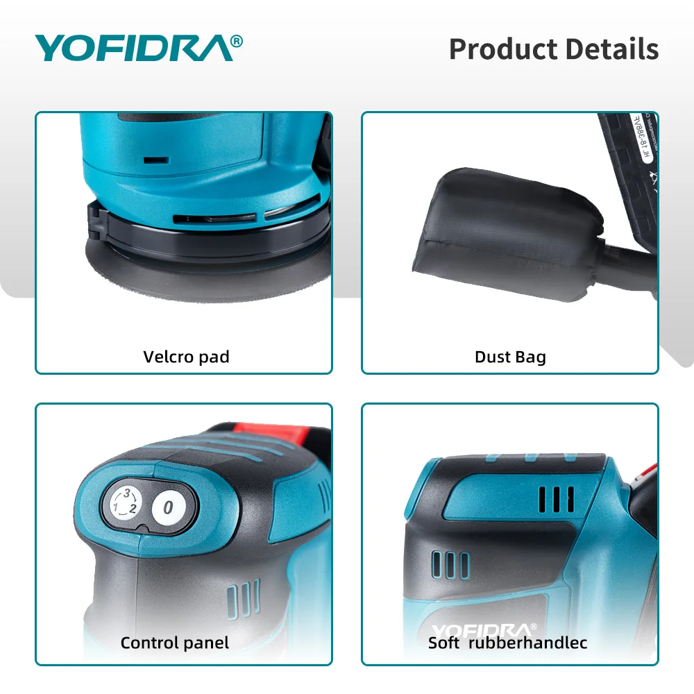 125MM Electric Orbital Sander Cordless Grinding Sanding Polishing Machine Woodworking Power Tool For 21V 18V Battery