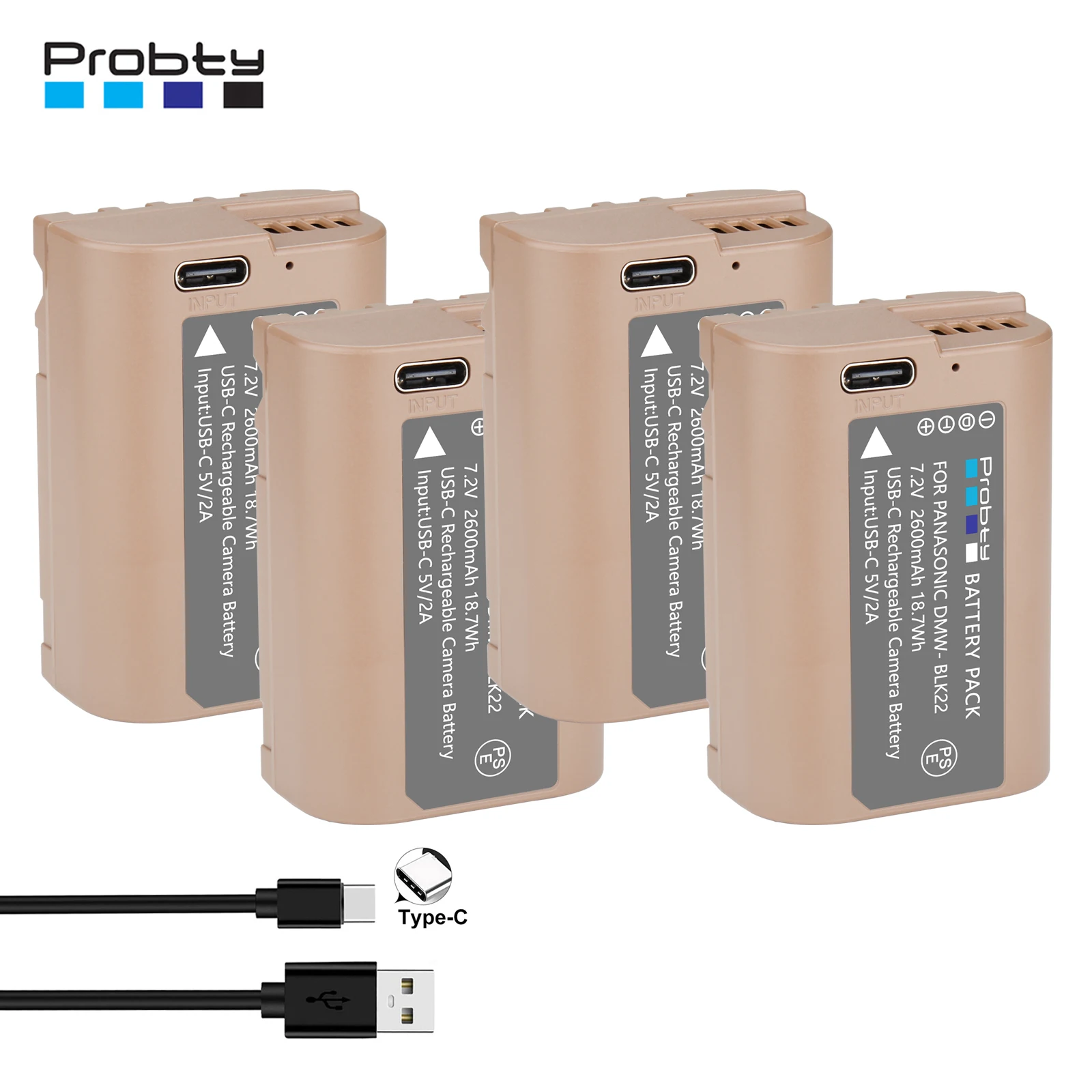 Batteria Agli Ioni Di Litio 2600Mah Dmw-Blk22 Dmw Blk22 Con Porta Di Ricarica Usb-C Per Panasonic Lumix Dc-S5 Dc-S5 Ii Dc-S5 Iix Gh5 Ii Gh6