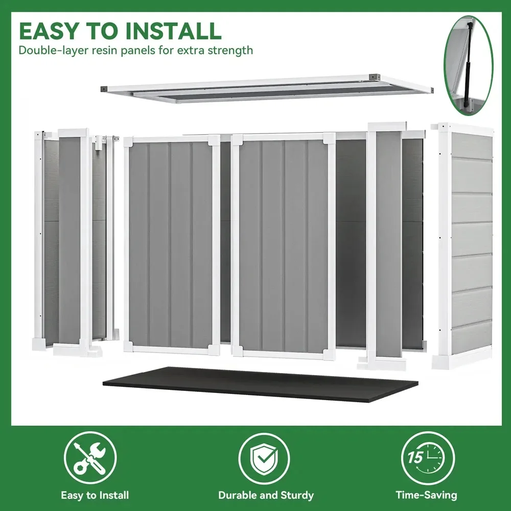 Resin Storage Shed, 41 Cubic Foot Small Outdoor Shed with 3 Doors and Floor, 306 Gallon Deck Box Waterproof