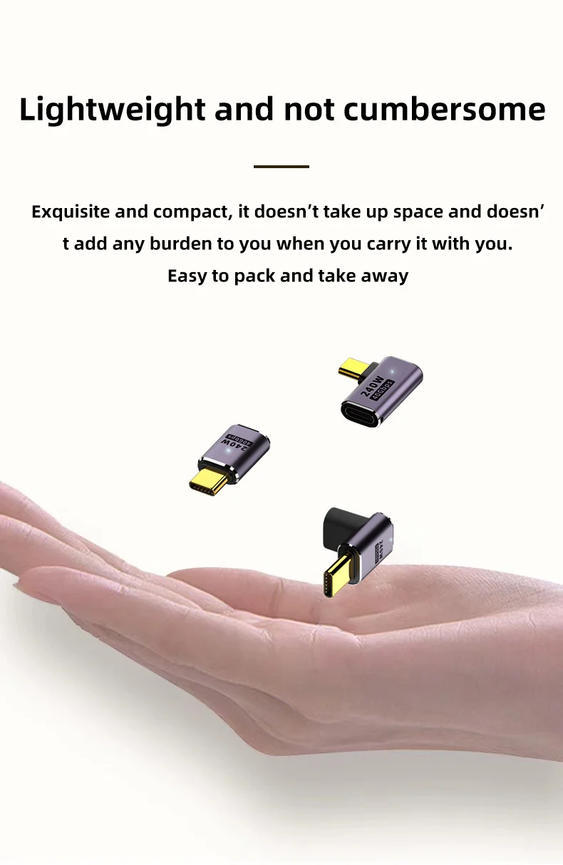 USB4.0 40Gbps U-förmiger Gerader Winkeladapter 240W 5A USB-C auf Typ-C Schnellladekonverter USB-C Datenadapter für Macbook 8K60HZ – Detail 5