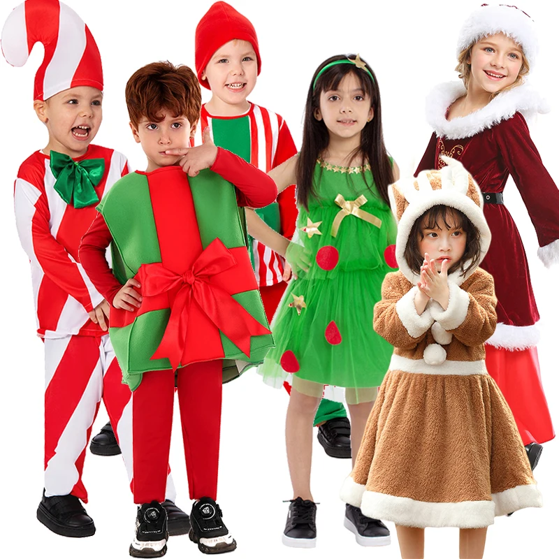 

Christmas Costumes Children Santa Claus Cosplay Clothes Boys and Girls New Years Red Xmas Clothes Christmas Eve Party Clothings