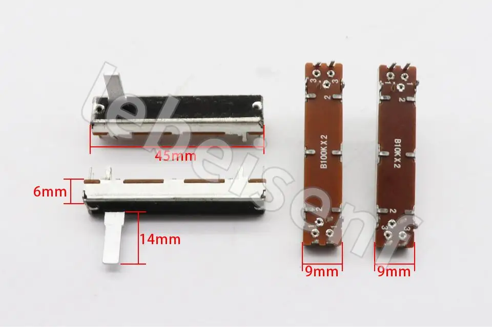 Long 45mm 4.5CM two-channel stereo straight slide potentiometer fader B10K B100K 10pcs