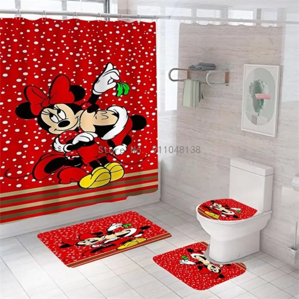 Disney Mickey Mouse Minnie Shower Curtain Waterproof Cute Cartoon Pattern Shower Curtain with Hooks for Bathroom Decor Gifts