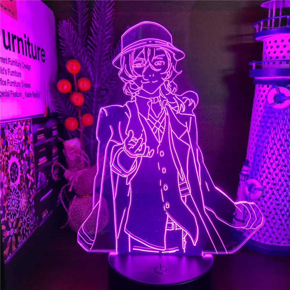 night lamp for bedroom wall Anime Bungou Stray Dogs Acrylic 3D Night Light Nakahara Chuuya Led Neon Table Lamp for Children Bedroom Decor Lampara Manga Gift dinosaur lamp