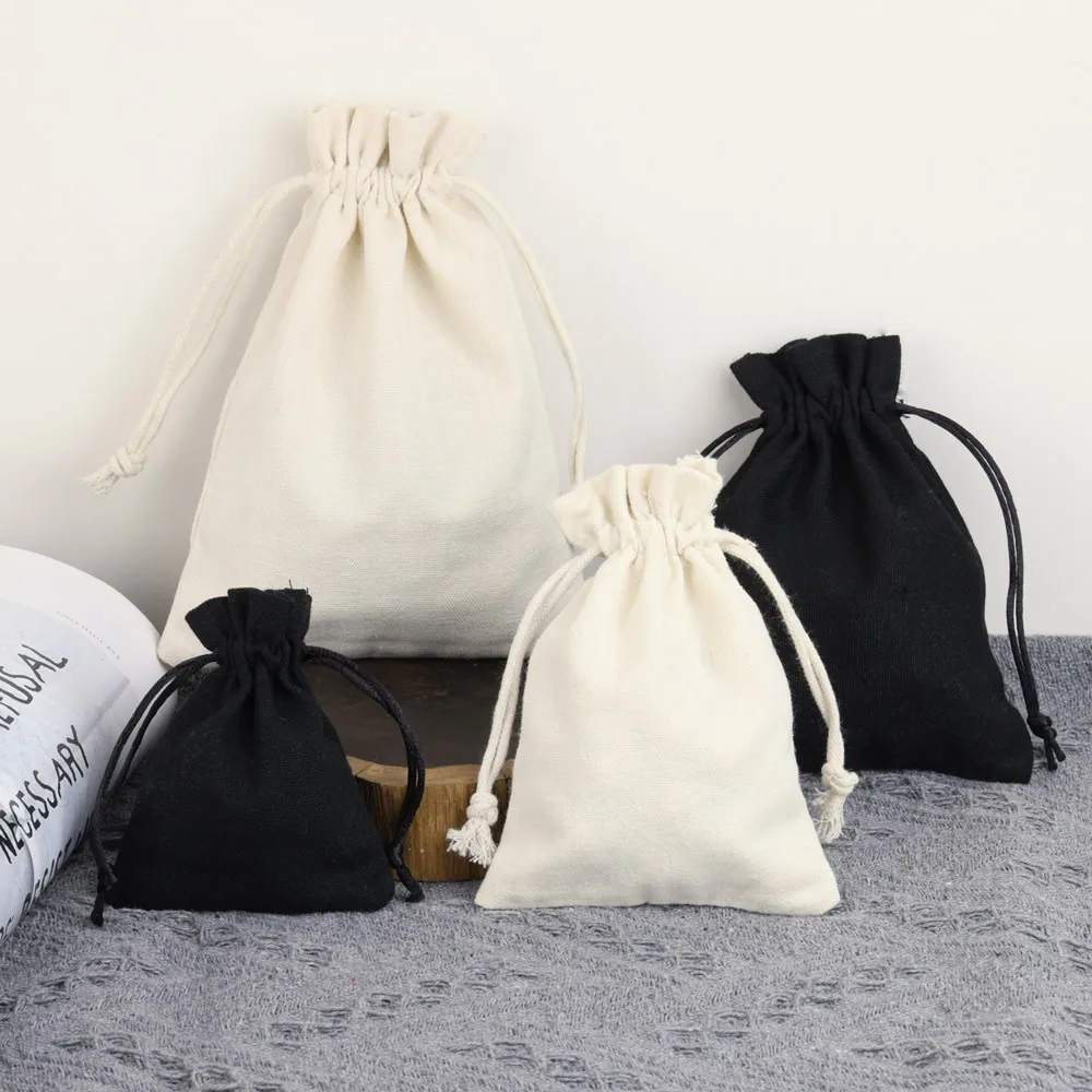 10pcs/lot Black White Cotton Bags Solid Color Canvas Gift Jewelry Storage Pouches Christmas Candy Packaging Drawstring bag
