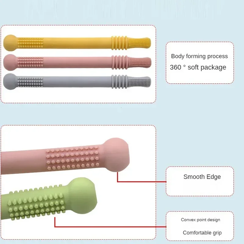 Kids Chewable Safe Toy Silicone Molar Straw Baby Teether Baby Teething Toys Molar Silicone Handle Safety Toy baby toys