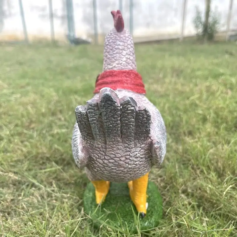 F68D Glowing Chicken with Scarf Christmas Ornaments Resin Animal Statues Decoration