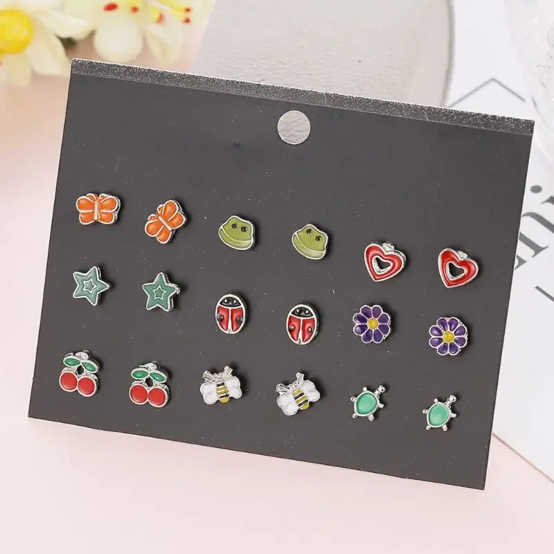 30 Pairs Stainless Steel Mixed Animals Heart Star Mushroom Tree Umbrella Earrings Set kids earrings set Kids