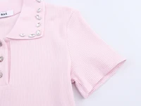 ZERAINS 2025 autumn new women's clothing sweet and fashionable jewelry collar ribbed polo shirt knitted T-shirt - Image 5