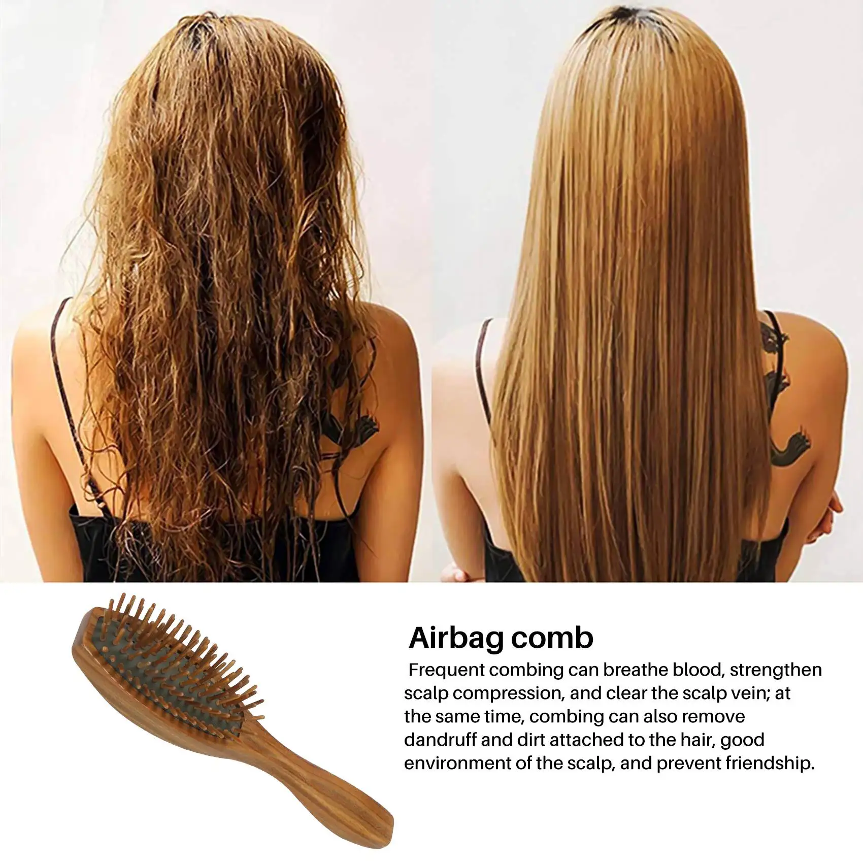 BABP 샌들우드 헤어 브러시 나무 천연 수제 Detangling 마사지 헤어 빗 선물 상자 포함