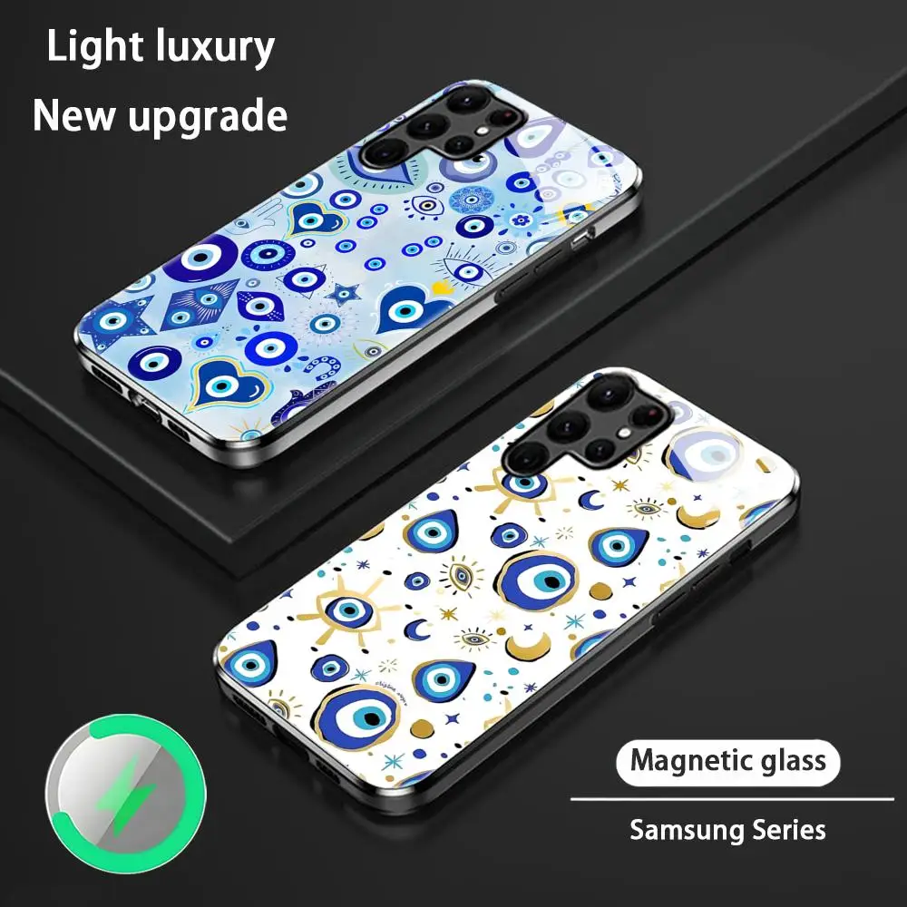 Design Blue Evil Eye Phone Case with Glass Magnetic Back