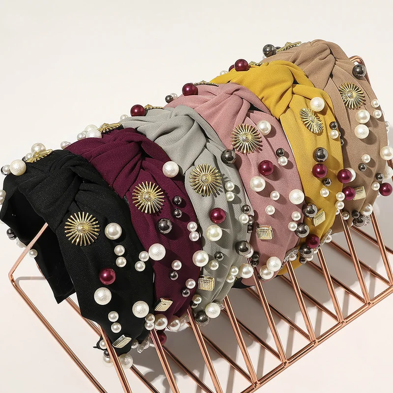 

New Colorful Crystals Fabric Knotted Retro Simple Hair Accessories Female Rhinestone Headbands for Women Bows for Girls