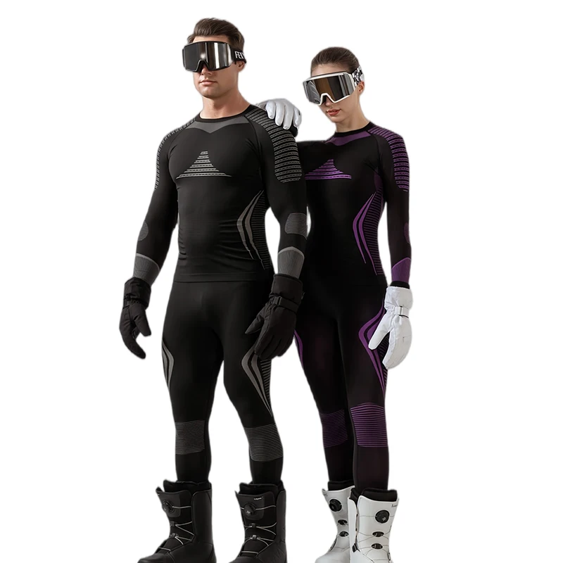Ensemble de sous-vêtements thermiques pour hommes et femmes, Compression à séchage rapide, haute élasticité, serré, sans couture, Sports d'hiver, survêtement de snowboard 1 Ensemble de sous-vêtements thermiques pour hommes et femmes, Compression à séchage rapide, haute élasticité, serré, sans couture, Sports d'hiver, survêtement de snowboard 1