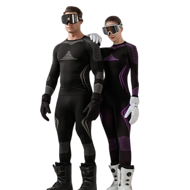 Ensemble de sous-vêtements thermiques pour hommes et femmes, Compression à séchage rapide, haute élasticité, serré, sans couture, Sports d'hiver, survêtement de snowboard 1