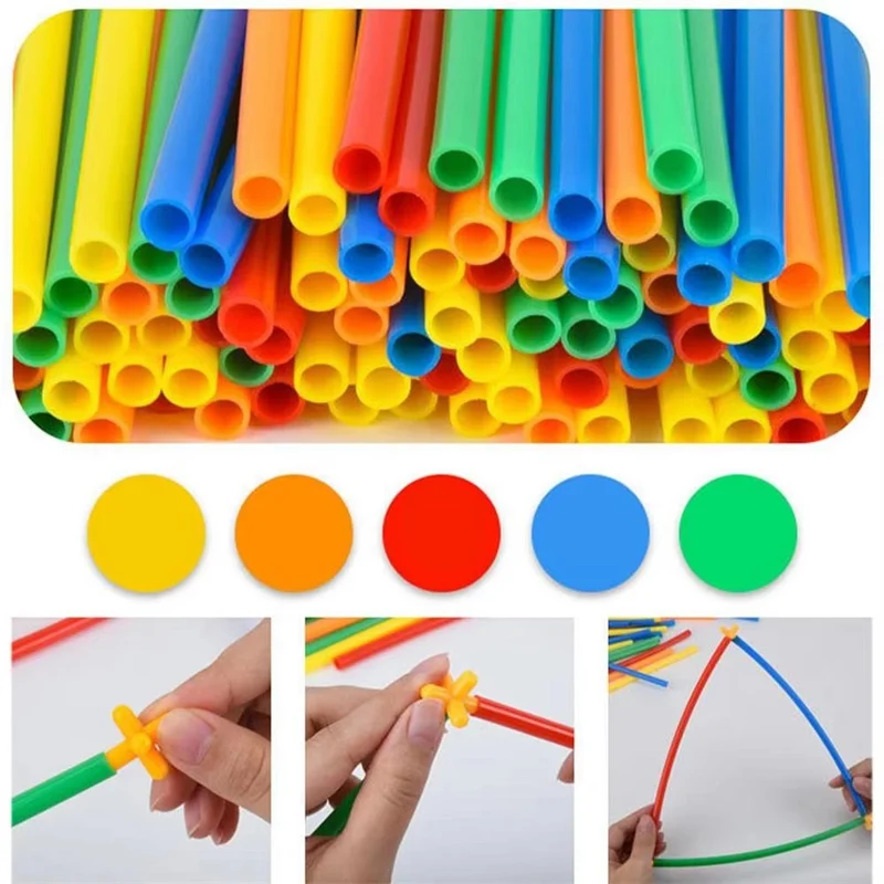 100 Pcs Straw Block Assembly Creative Toy Magic Smart Stick DIY Building Toy Kindergarten Versatile Construction Materials Toys 3