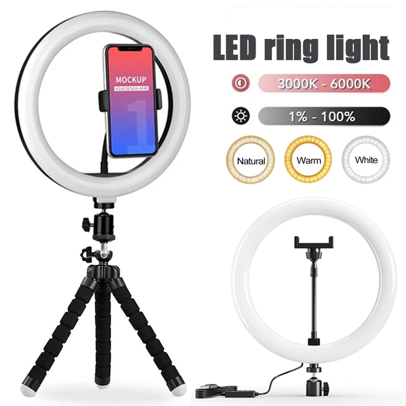 LED 셀카 링 라이트, USB 조도 조절 사진 램프, 스튜디오 전화 리모컨 필 라이트, 유튜브 틱톡 비디오 라이브용, 10 인치