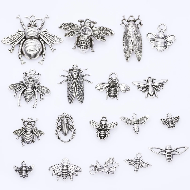 18pcs/lot Mixed Antique Color Alloy Bee Fly Insect Charm Collection Tibetan Style Alloy Bee Insect Pendants DIY Jewelry Making 2