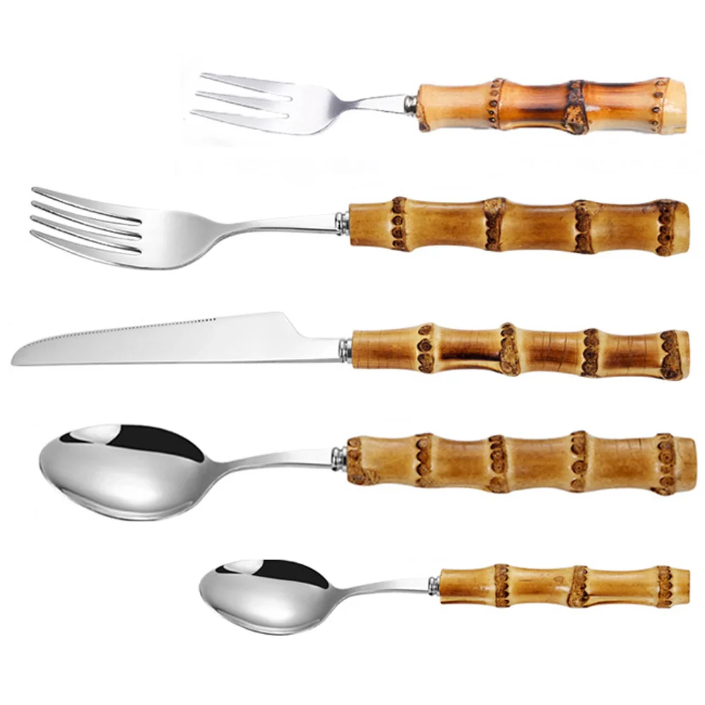 

Western Dinnerware Spoon Stainless Steel Bamboo Handle Cutlery for Restaurant