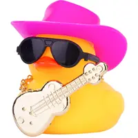 Car Rubber Duck Ornaments Yellow Duck Car Dashboard Decorations with Musical Instruments Mini Top Hat Guitar Sunglasses Necklace 1