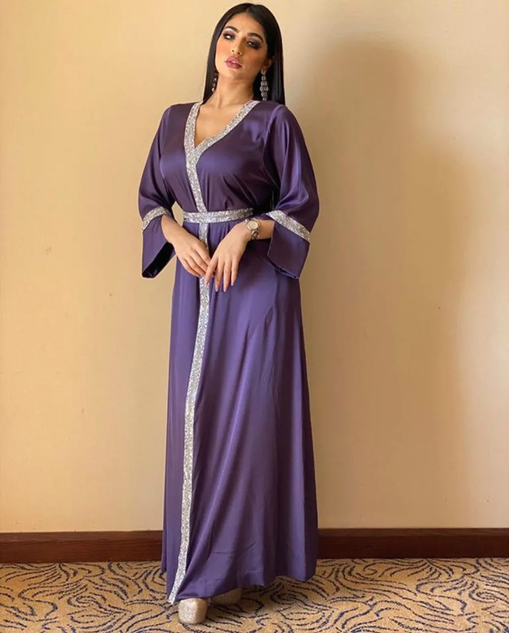 

India Turkey Abaya for Women Dubai Embroidered Diamond Flare Sleeve Patry Dress Middle Eastern Robe Femme Musulmane